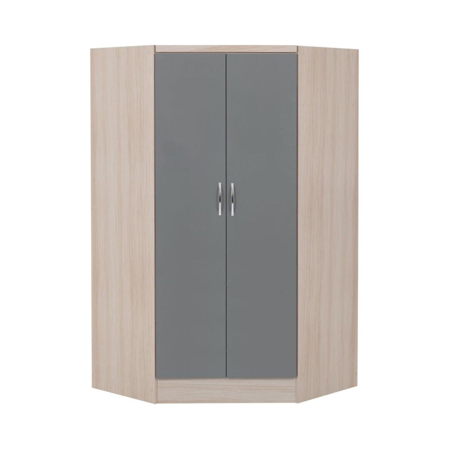 Nevada 2 Door Corner Wardrobe – Grey Gloss & Oak