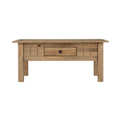 Panama 1 Drawer Coffee Table - Natural Wax, Rustic Design