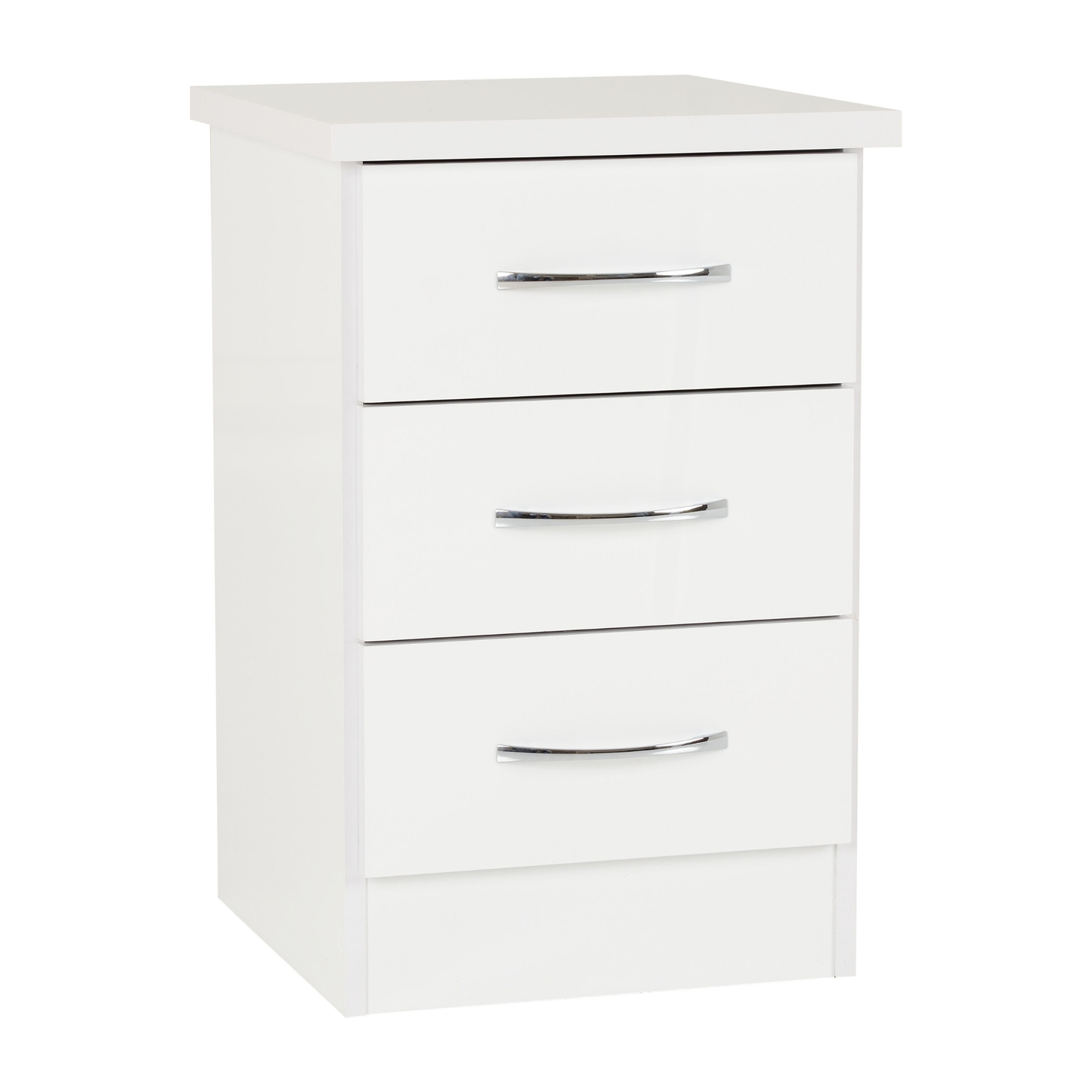 Nevada 3 Drawer Bedside – White Gloss Storage