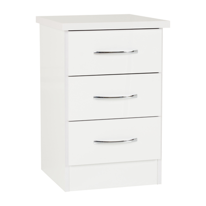 Nevada 3 Drawer Bedside – White Gloss Storage