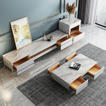 VIda Rectangle Coffee Table Set With TV Stand, Gold Leg