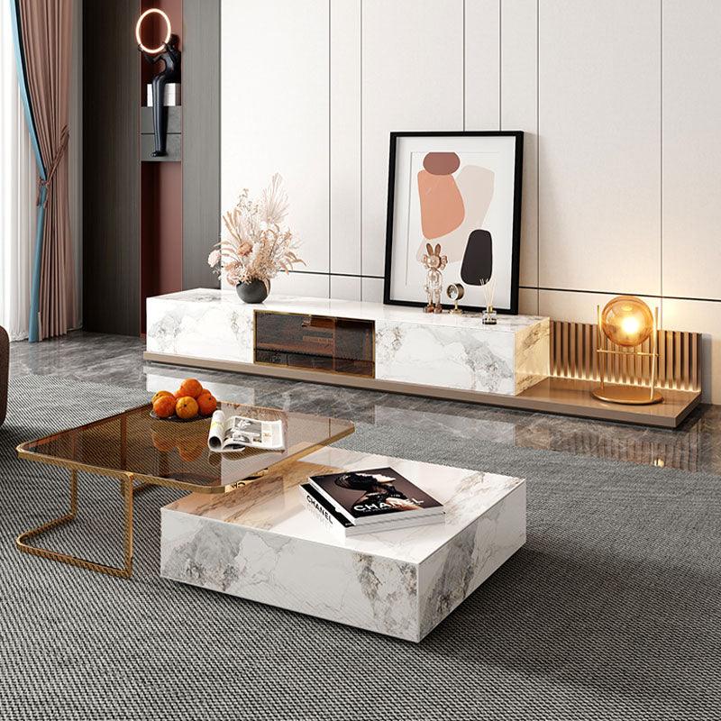 AnMoo Nesting Coffee Table Set With TV Stand, Golden Base