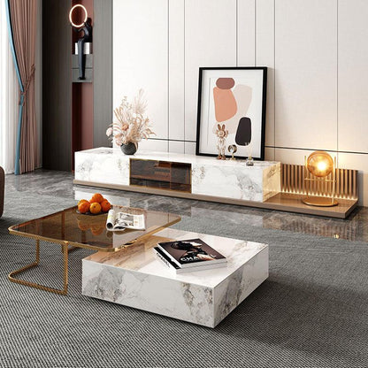 AnMoo Nesting Coffee Table Set With TV Stand, Golden Base