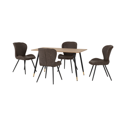 Hamilton & Quebec Medium Dining Set (4 Chairs) - Oak/Brown Faux Leather