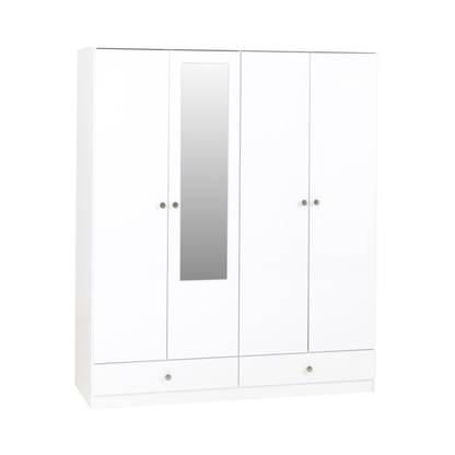 Denver 4 Door 2 Drawer Mirrored Wardrobe – White Gloss