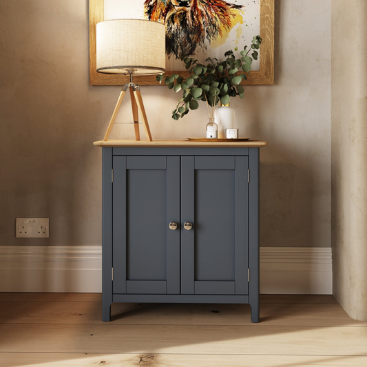 Taberno Oak 2 Door Compact Sideboard – Graphite Blue Modern Storage Cabinet