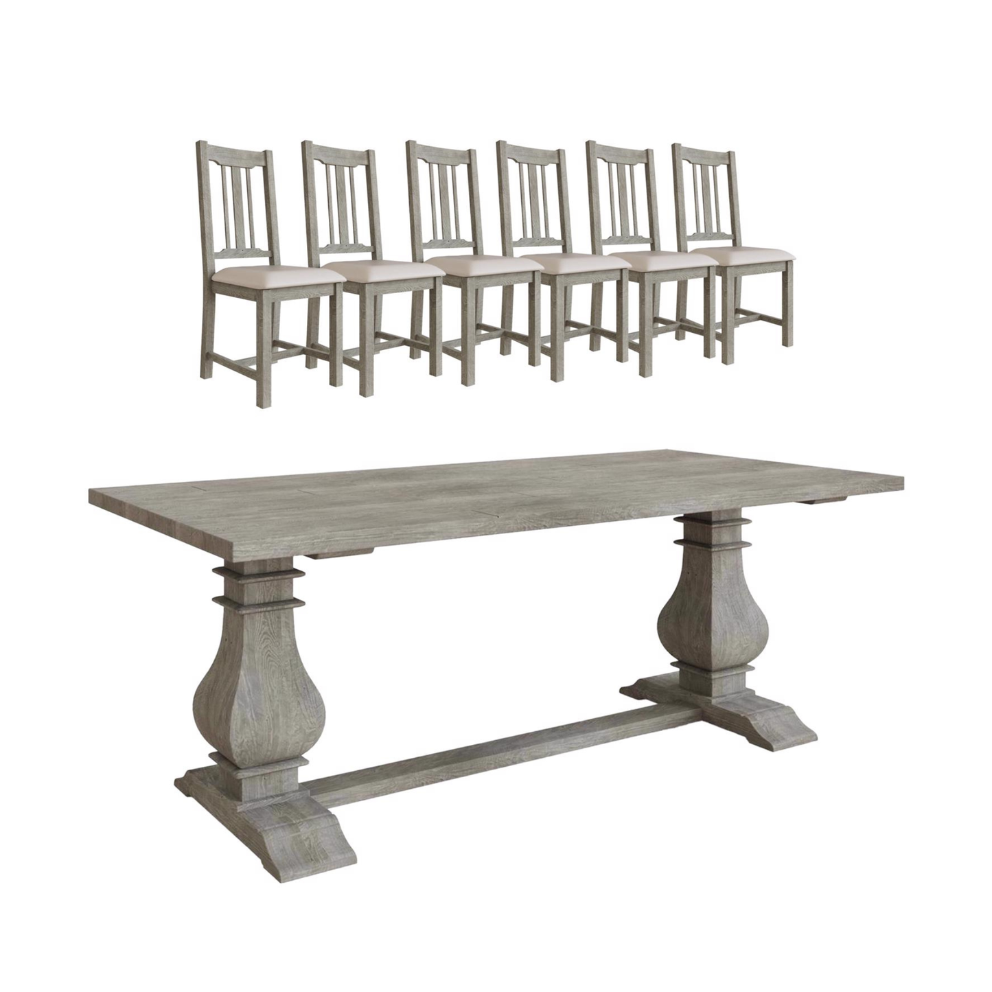 Bowood 2m Dining Table Solid Reclaimed Limewashed Pine + 6 Chairs