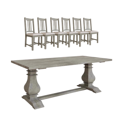 Bowood 2m Dining Table Solid Reclaimed Limewashed Pine + 6 Chairs