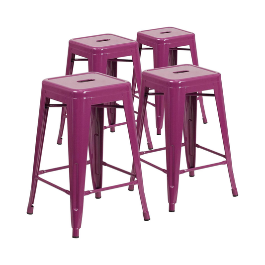 Kai 24" Industrial Style Bar Stool Purple – Set of 4 – Metal Counter Height
