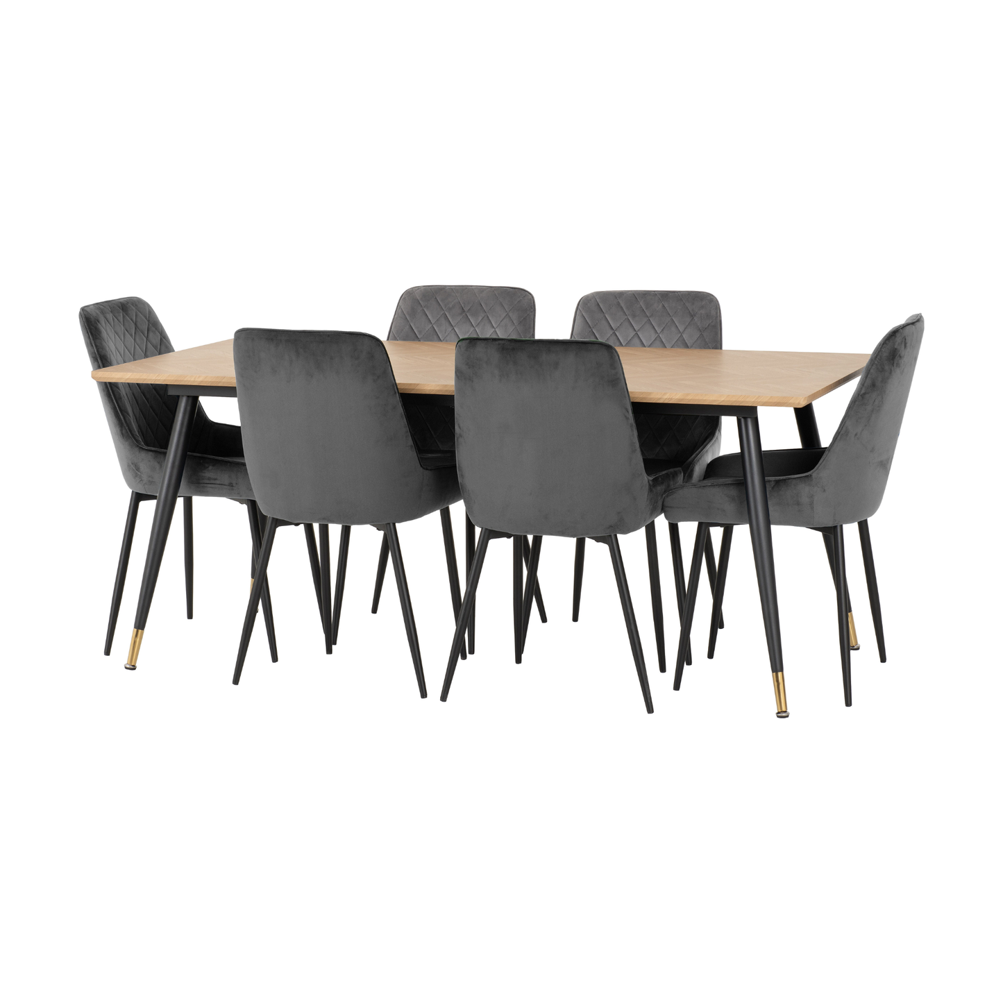 Hamilton & Avery Large Dining Set (6 Chairs) - Oak/Grey Velvet