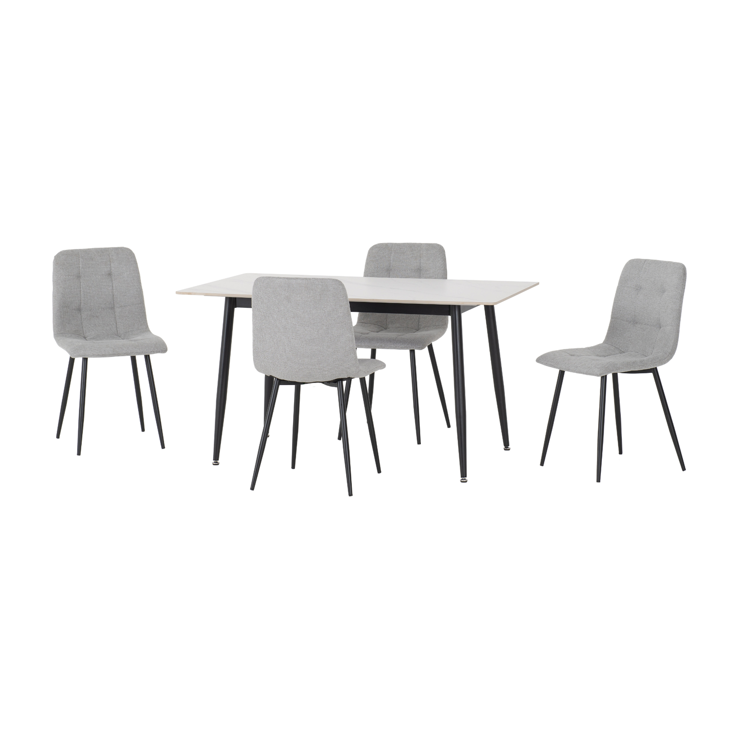 Fenton Dining Set with 4 Chairs - White & Light Grey Fabric