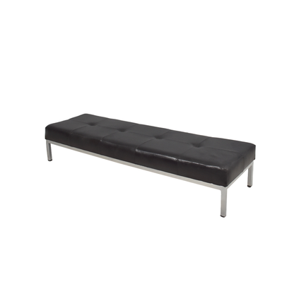 Artisan Black Leather Stool with Silver Iron Frame – Modern Bench