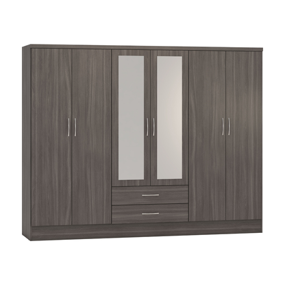 Nevada 6 Door 2 Drawer Wardrobe - Black Wood Grain