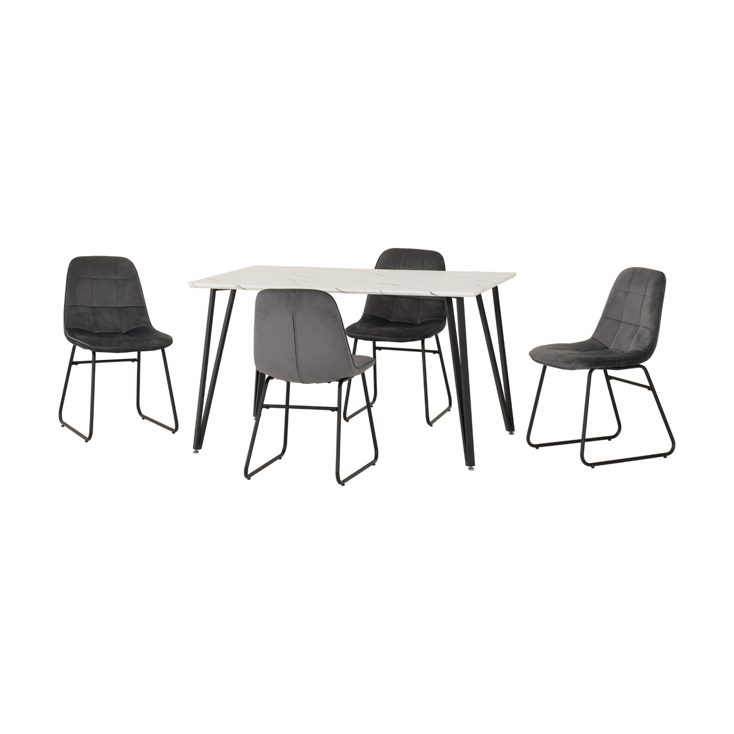 Marlow & Lukas Dining Set – White Marble & Grey Velvet