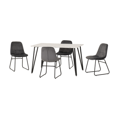 Marlow & Lukas Dining Set – White Marble & Grey Velvet