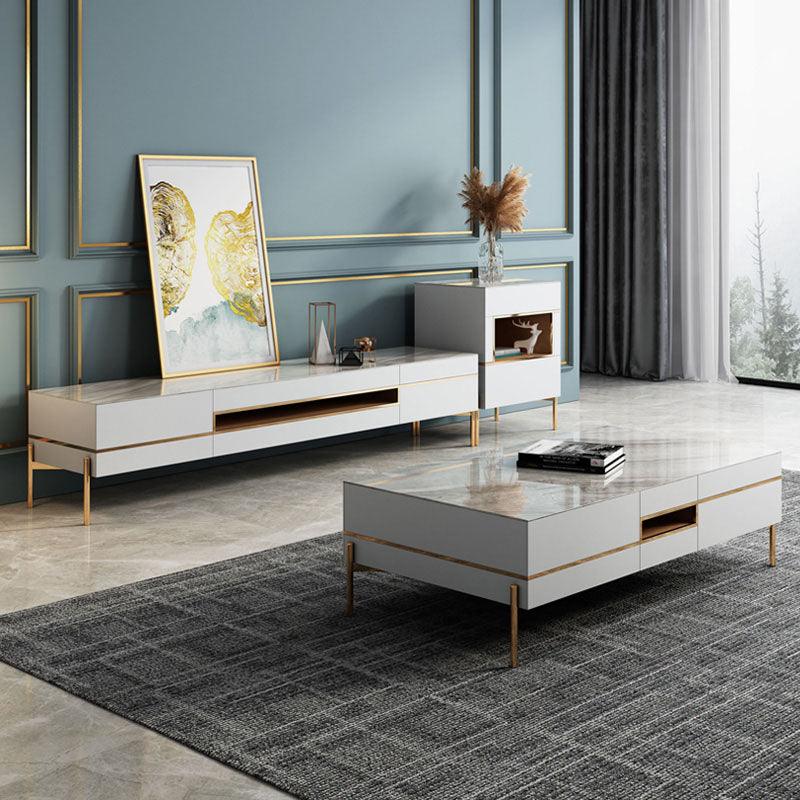 VIda Rectangle Coffee Table Set With TV Stand, Gold Leg