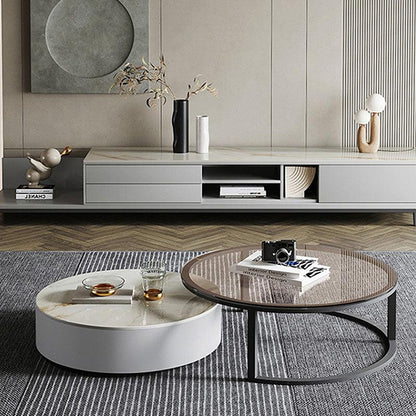 CHI Morden Round Nesting Coffee Table With TV Stand, Black Leg
