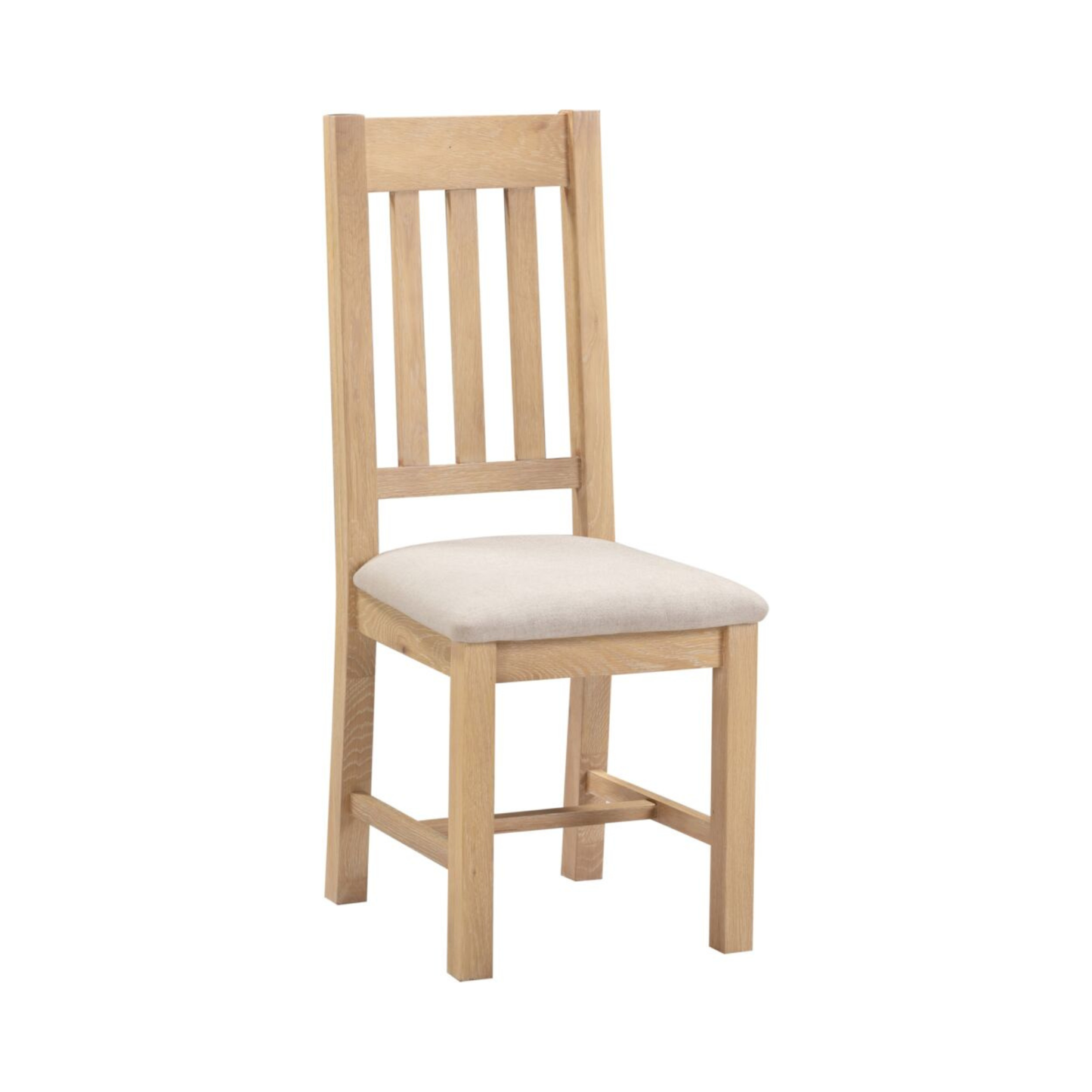 Windsor Slatted Dining Chair Set - Natural Oak/Oat Fabric (Pair)