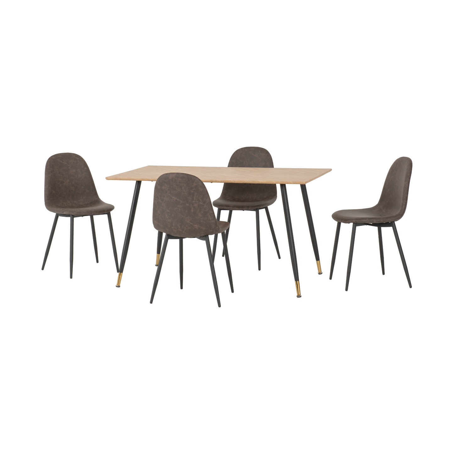 Hamilton & Athens Medium Dining Set (4 Chairs) - Oak/Brown Faux Leather