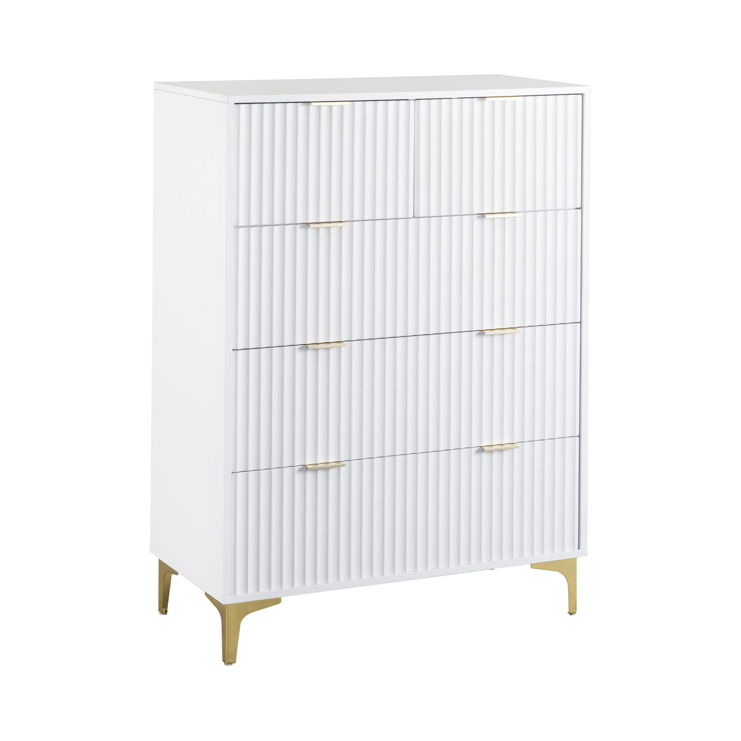 Miami 3+2 Drawer Chest – White/Gold, Elegant Storage Solution