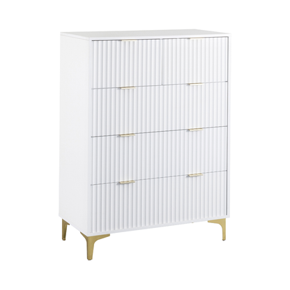 Miami 3+2 Drawer Chest – White/Gold, Elegant Storage Solution