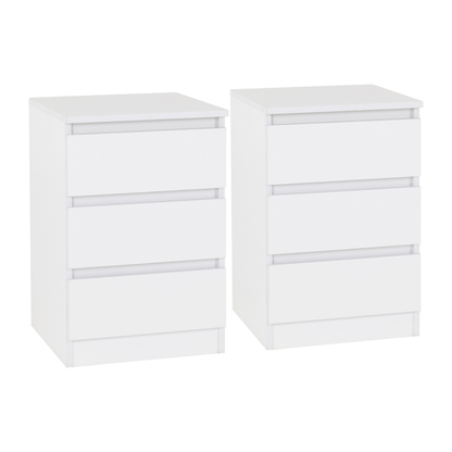 Malvern 3 Drawer Bedside x2 – White Storage