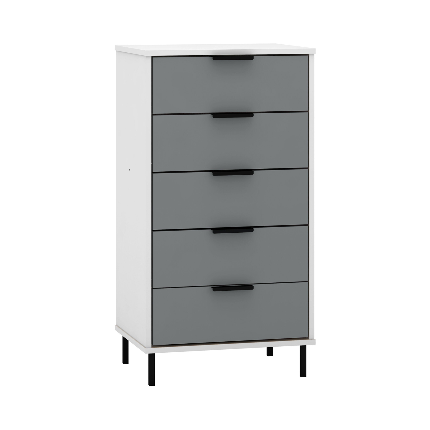 Madrid 5 Drawer Narrow Chest – Grey/White Gloss, Stylish Storage