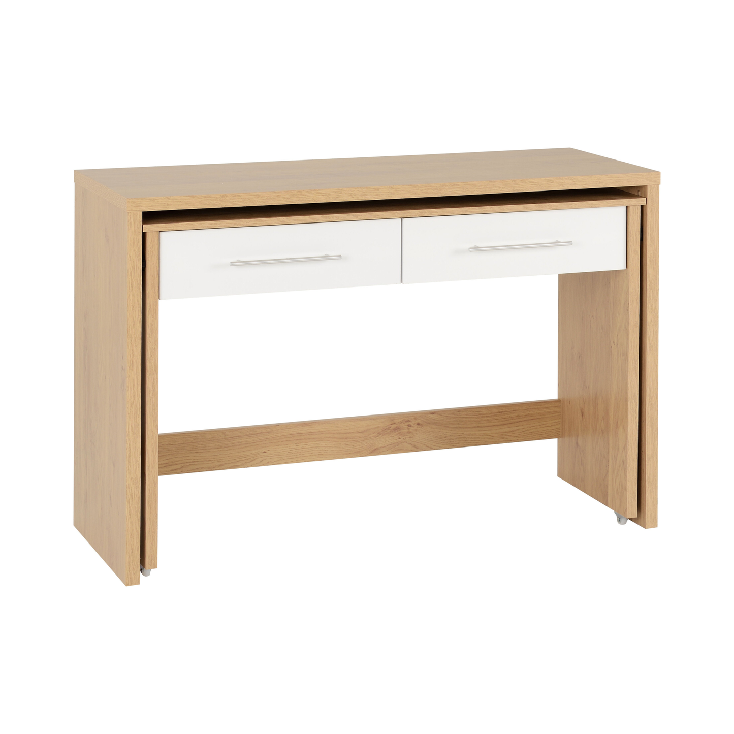 Seville 2 Drawer Slider Desk - White Gloss/Light Oak Effect Veneer