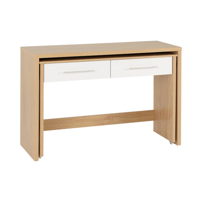 Seville 2 Drawer Slider Desk - White Gloss/Light Oak Effect Veneer