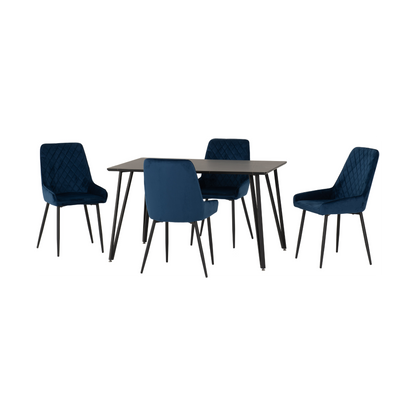 Marlow & Avery Dining Set - Black Marble/Sapphire Blue Velvet (4 Chairs)