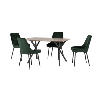 Athens Dining Set with 4 Avery Chairs - Oak & Velvet