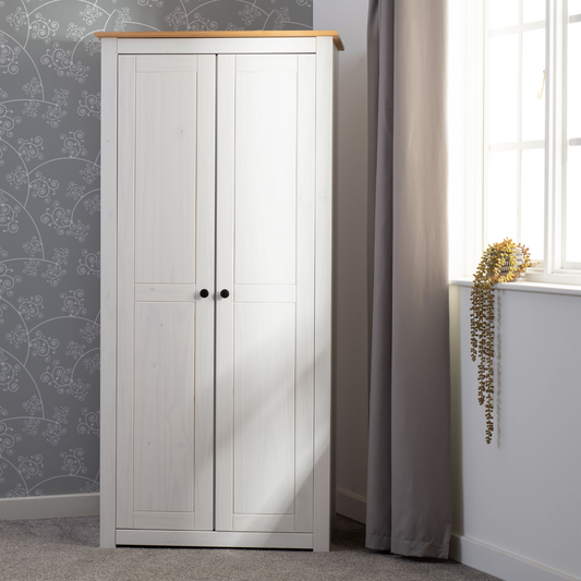 Panama 2 Door Wardrobe - White & Natural Wax Finish