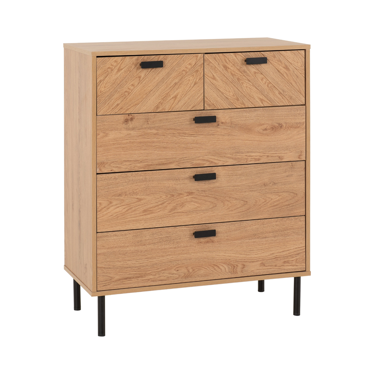 Leon 3+2 Drawer Chest – Medium Oak Effect, Stylish Storage Solution