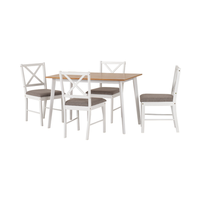 Balfour 1+4 Dining Set - White, Oak Effect & Grey Fabric