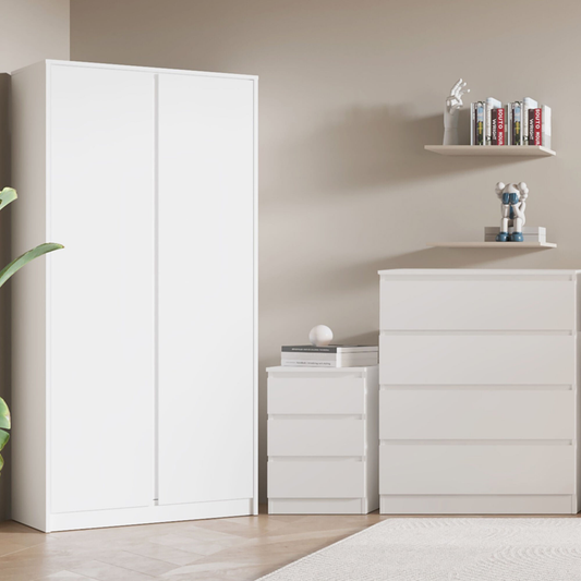Malvern Trio Set White Wardrobe Chest & Bedside