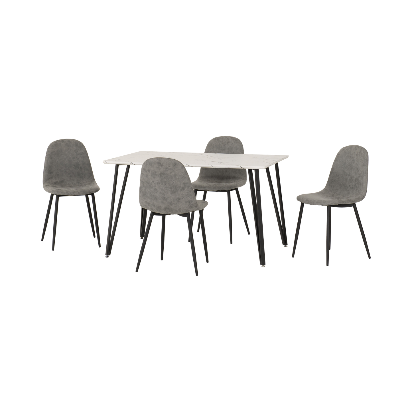 Marlow & Athens Dining Set (4 Chairs) - White Marble/Grey PU