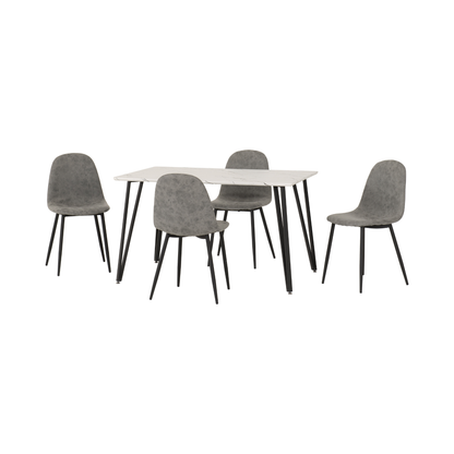 Marlow & Athens Dining Set (4 Chairs) - White Marble/Grey PU