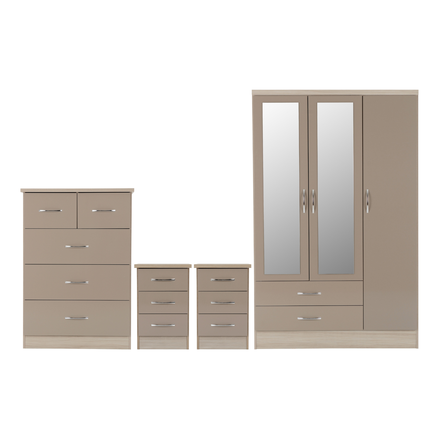 Nevada 3 Door 2 Drawer Wardrobe - Oyster Gloss/Light Oak Veneer
