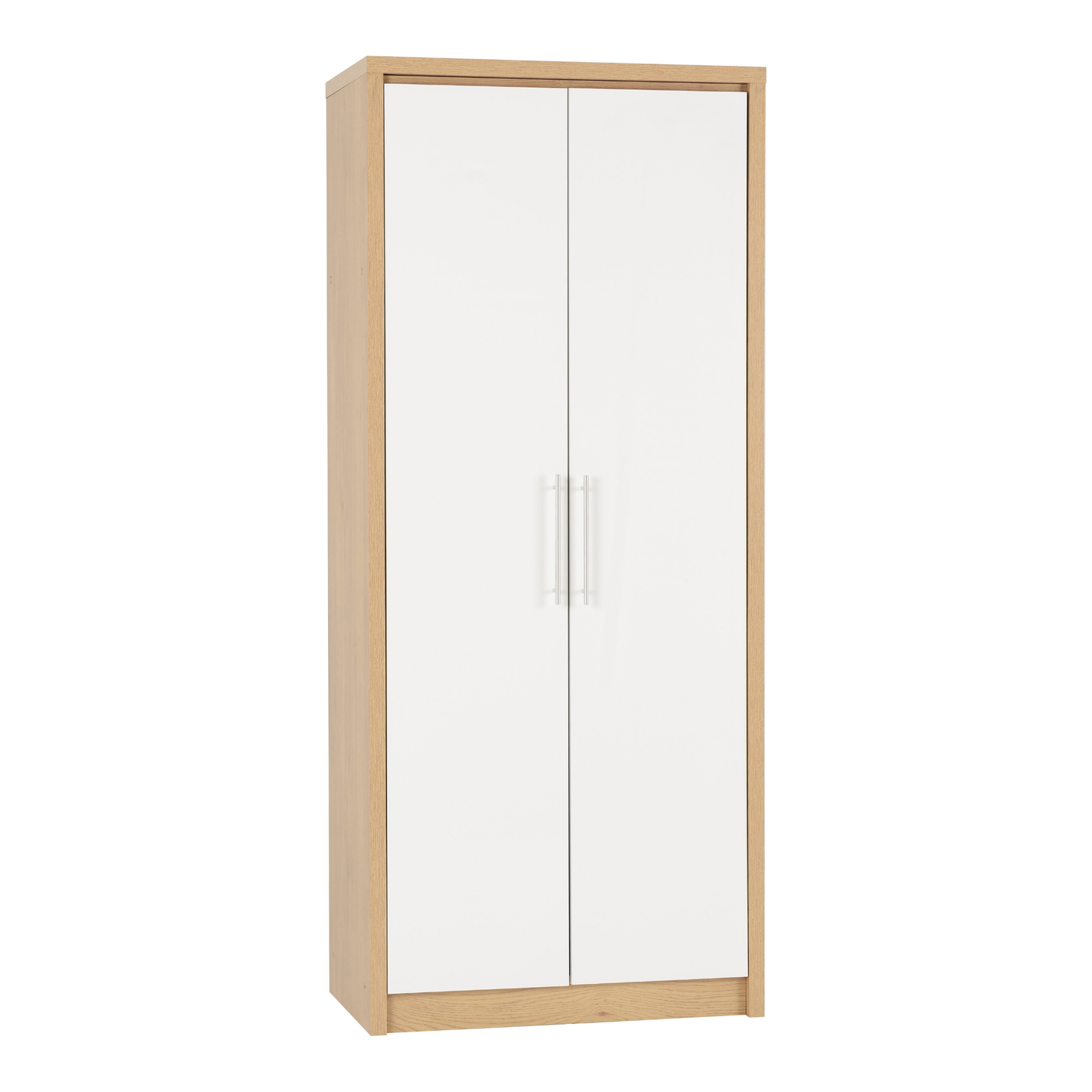 Seville 2 Door Wardrobe - White Gloss/Oak Veneer