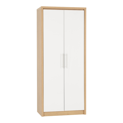 Seville 2 Door Wardrobe - White Gloss/Oak Veneer