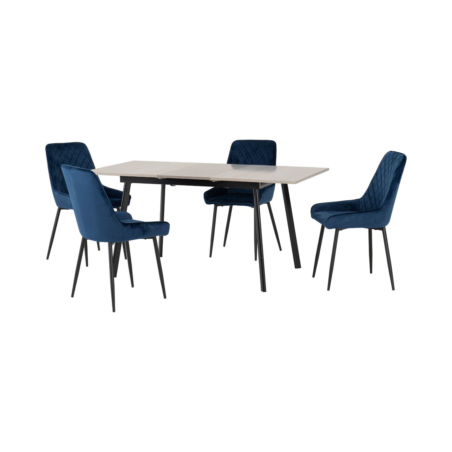 Avery Extending Dining Set with 4 Chairs - Concrete & Sapphire Blue Velvet