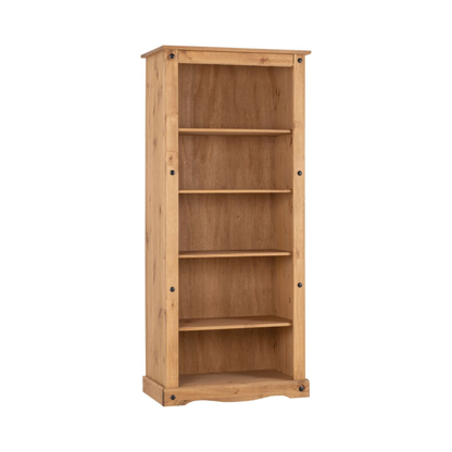 Corona Tall Bookcase – Distressed Waxed Pine Storage Shelving Unit