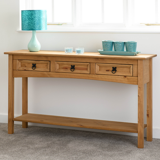 Corona 3 Drawer Console Table With Shelf - Distressed Pine
