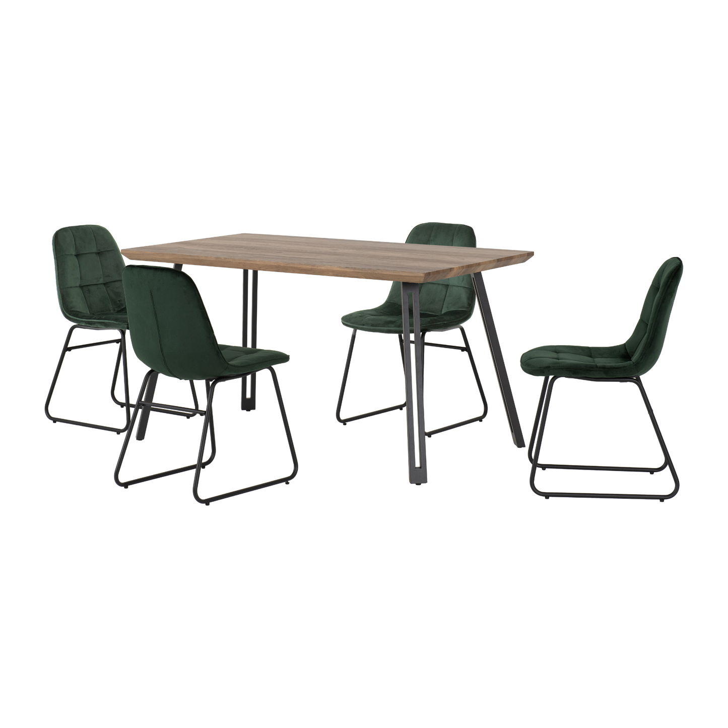 Quebec Straight & Lukas Dining Set - Oak Effect/Green Velvet