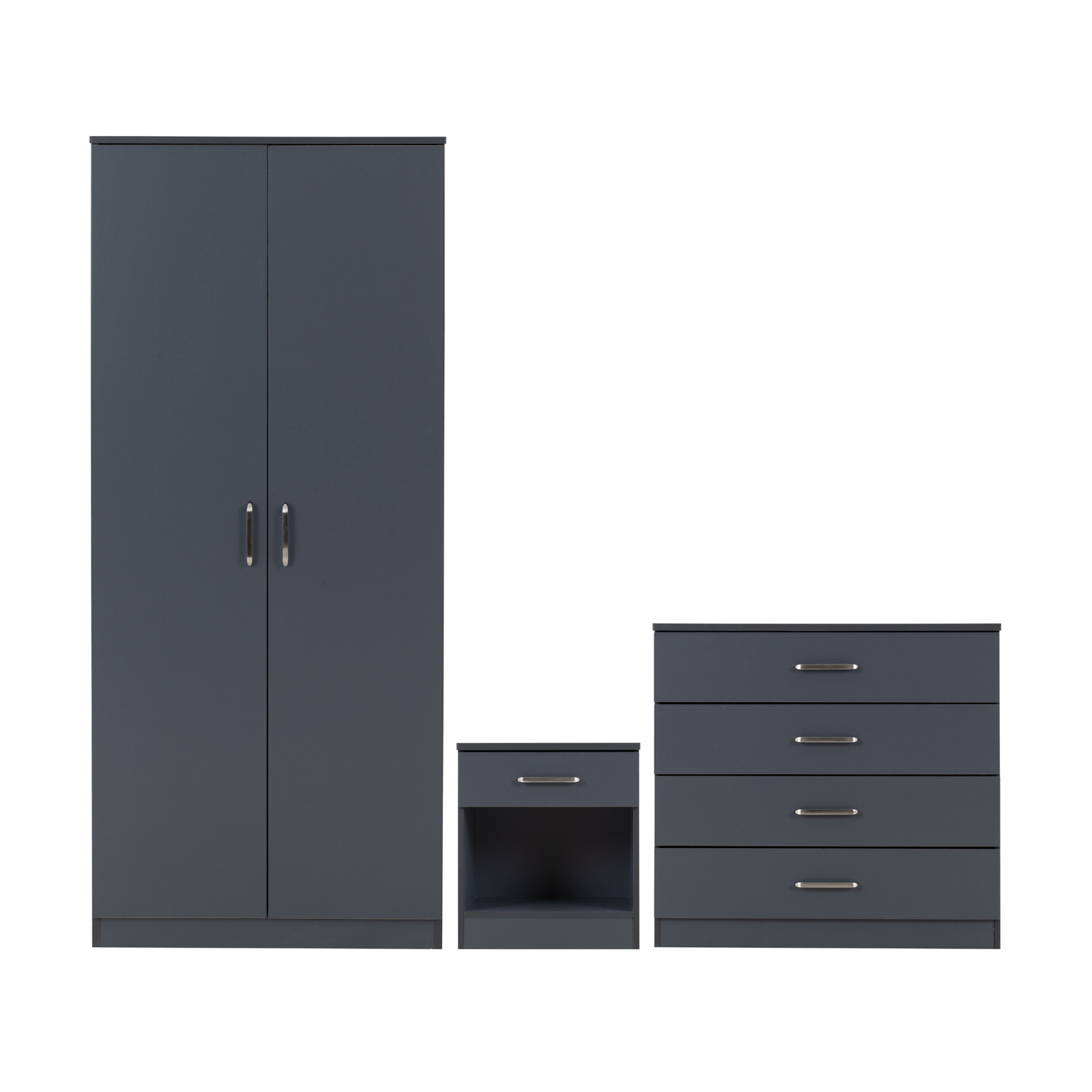 Dakota Trio Set Dark Grey Wardrobe Chest & Bedside