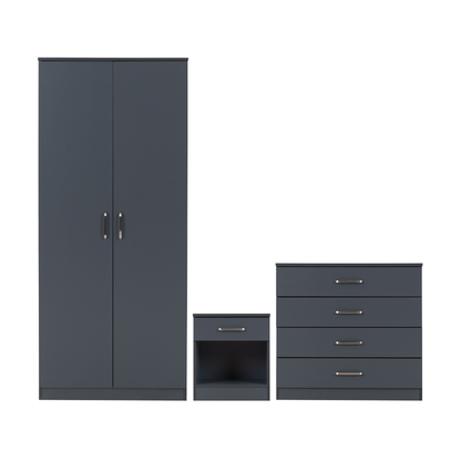 Dakota Trio Set Dark Grey Wardrobe Chest & Bedside