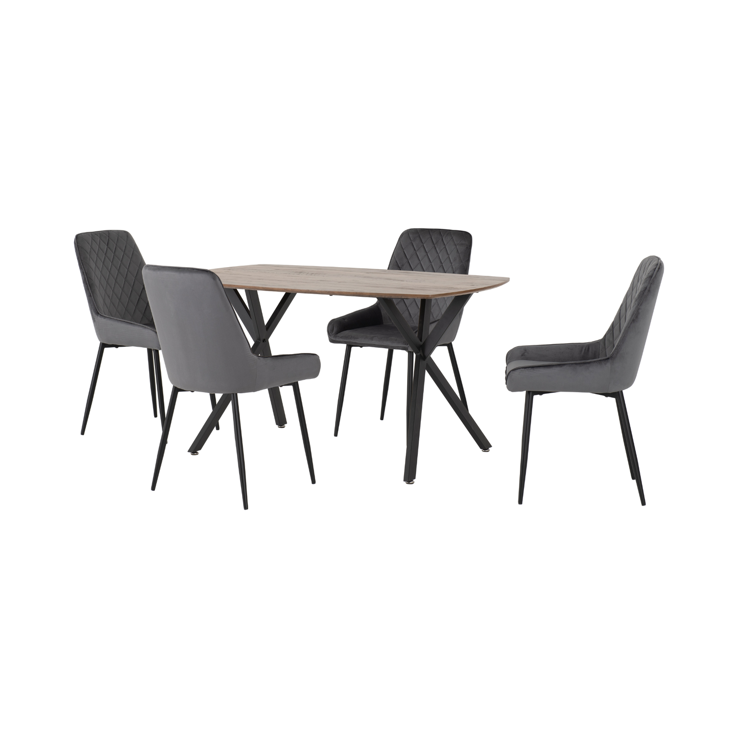 Athens Dining Set with 4 Avery Chairs - Oak & Grey Velvet