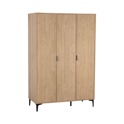 Miami 3 Door Wardrobe – Oak Effect & Black, Dual Storage