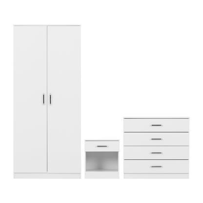 Dakota Trio Set White Wardrobe Chest & Bedside