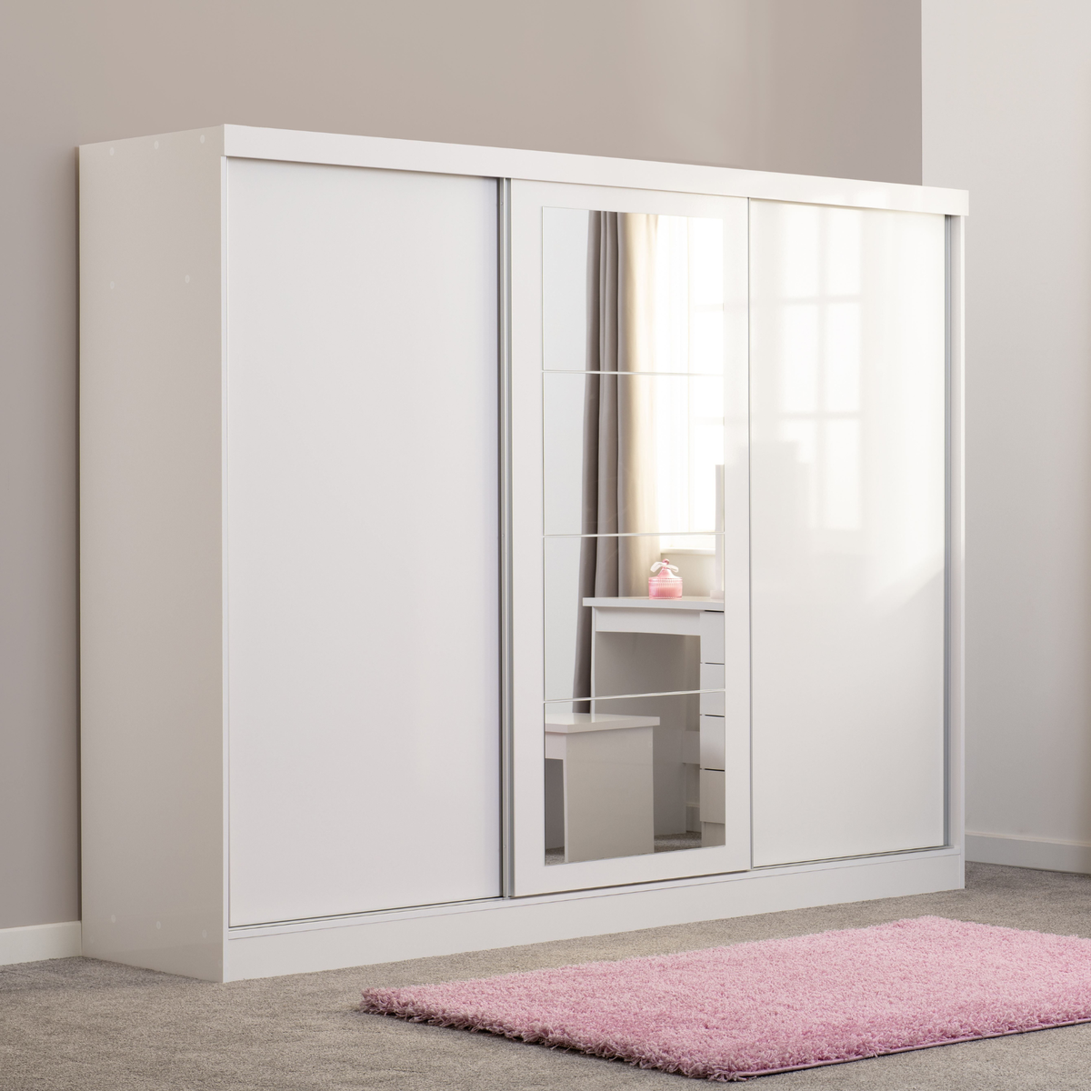 Nevada 3 Door Slider Wardrobe - White Gloss